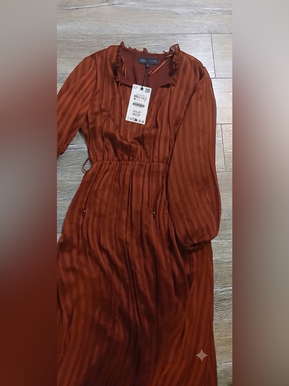 Zara Rust-Brown Striped Maxi Dress with Tie Neck - Picture 8 of 9